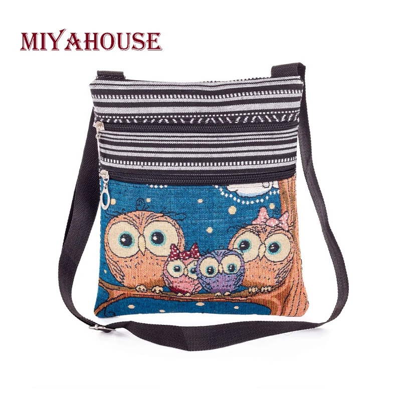 Miyahouse Embroidered Owl Shoulder Bag Women Cartoon Printed Female Messenger Bag Bolsa Feminina Canvas Small Crossbody Bag