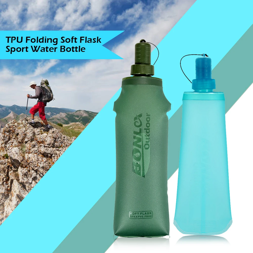 TPU Folding Soft Flask Sport Water Bottle Running Camping Hiking Water Bag Collapsible Drink Water Bottle Water Bag