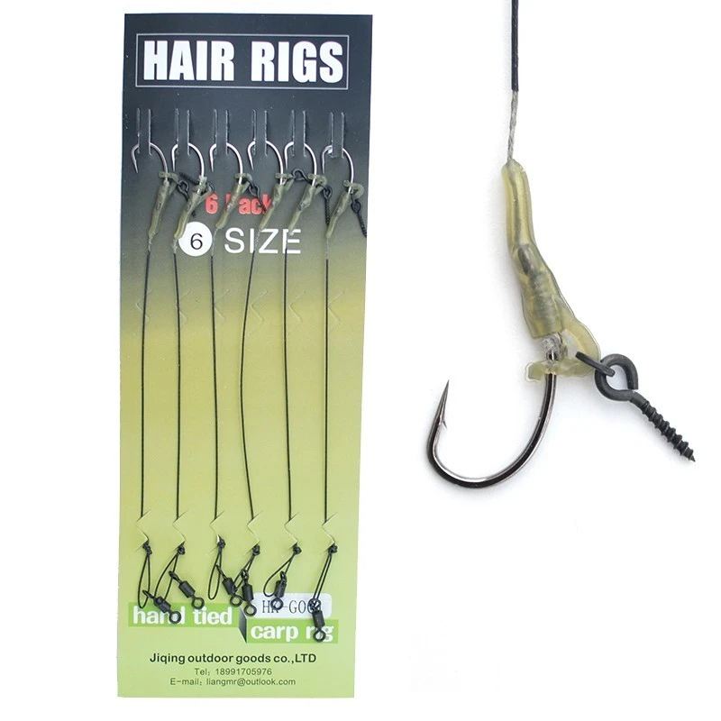 Carp Fishing Chod Rig 6pcs/set Black Bait Screw Coated Line Ready Tied Carp Rig Curve Shank Fishing Hooks Size 2# 4# 6# 8#