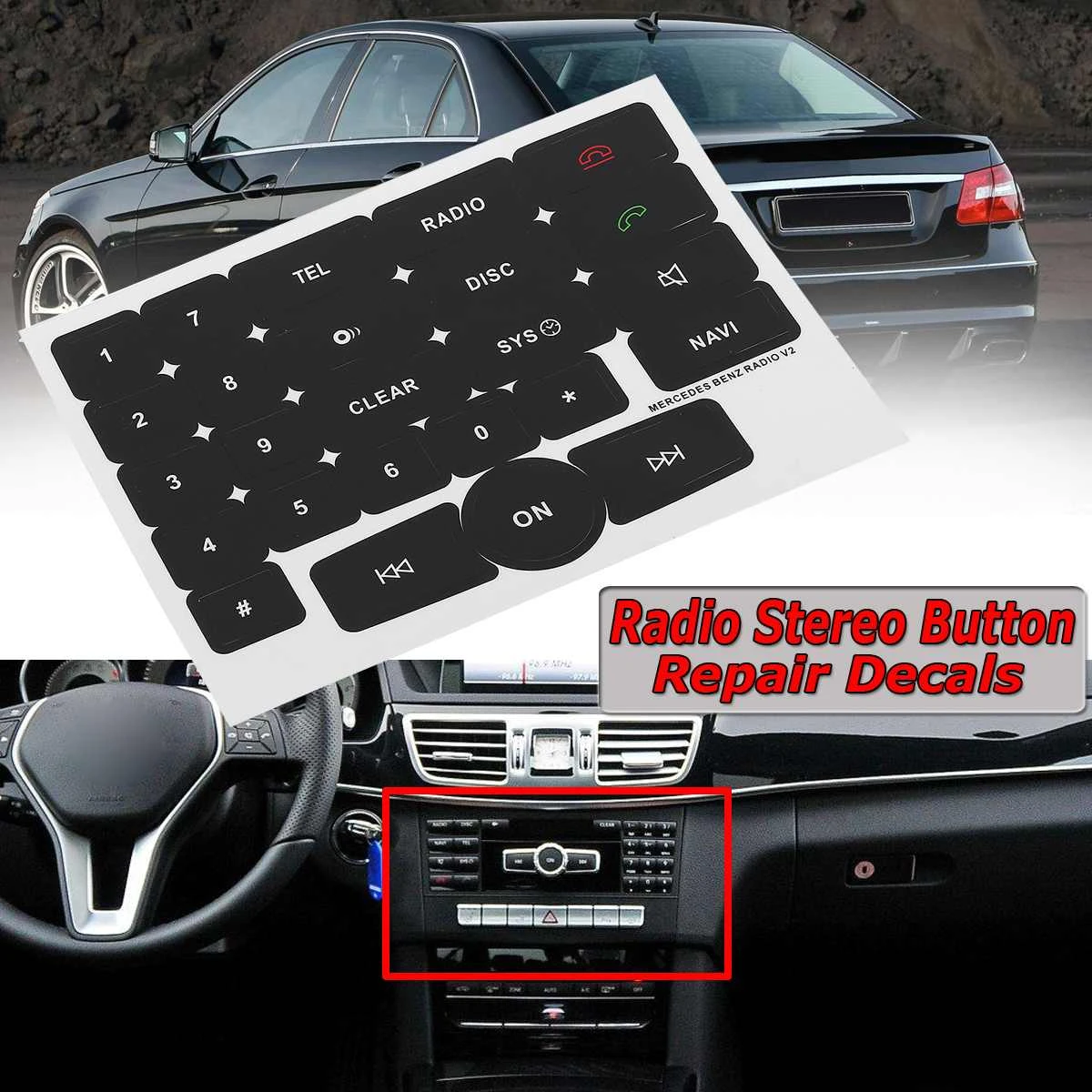 1x Black Car Media Radio Stereo Button Repair Decals Stickers Repair Car Stickers Fix Ugly Button For Mercedes For Benz Radio V2