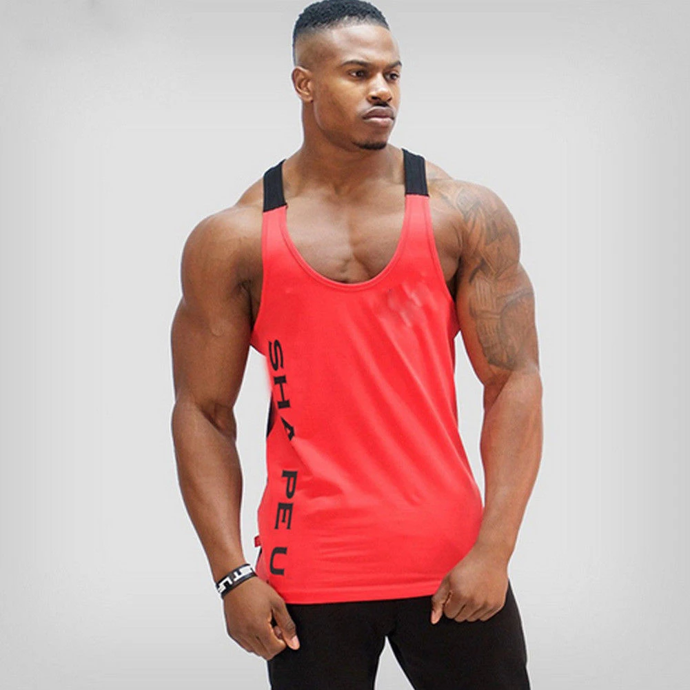 Solid Gym Men Stringer Tank Top Bodybuilding Fitness Singlets Muscle Vest Tee