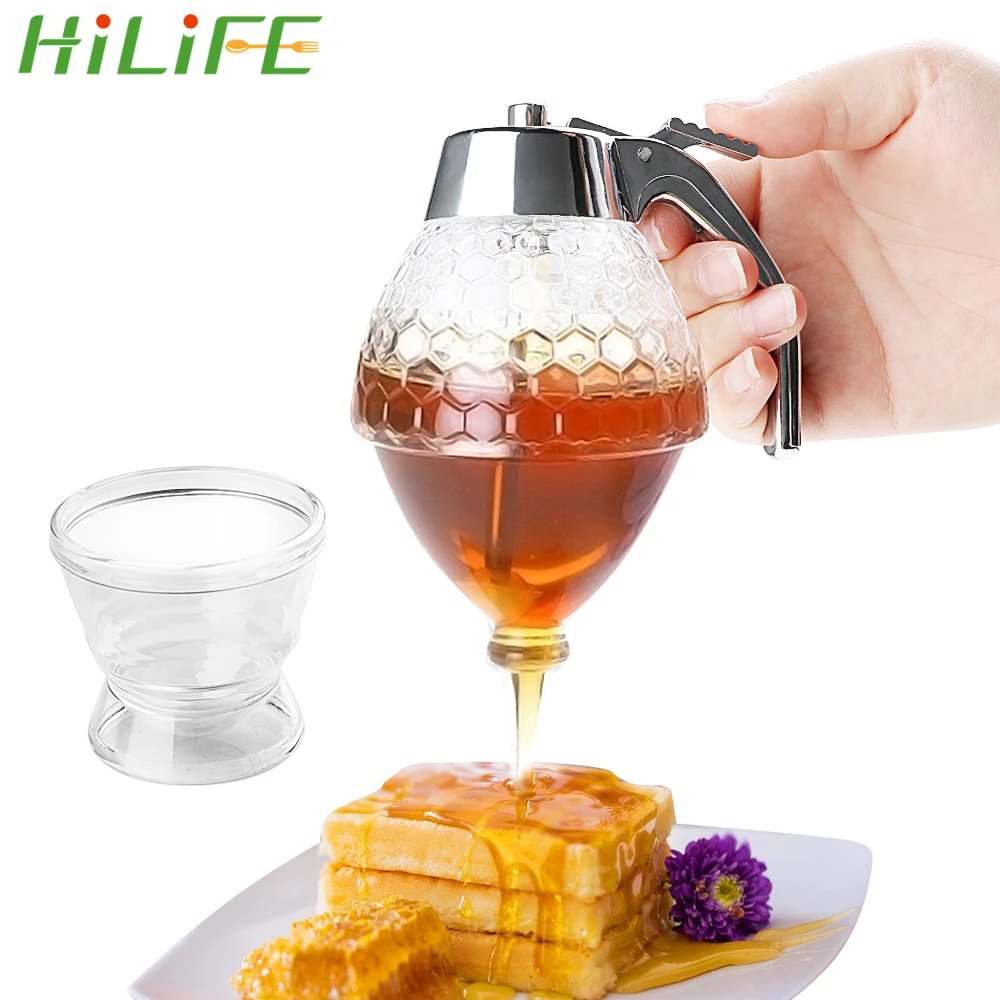 Honey Dispenser Glass Anti-drip Beehoney Jar Container Drip Squeeze Bottle Kettle Storage Pot Stand Holder Juice Syrup Cup