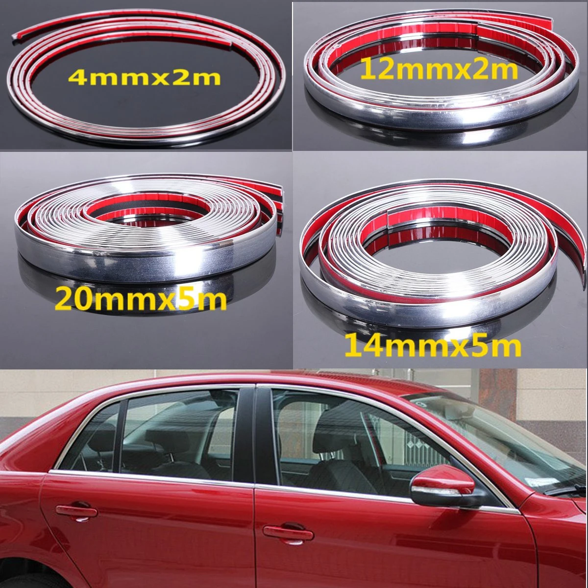 Car Chrome Styling Decoration Moulding Trim Strip Tape DIY Protective Sticker Cover 5/12mmx2m / 14/20mmx5m