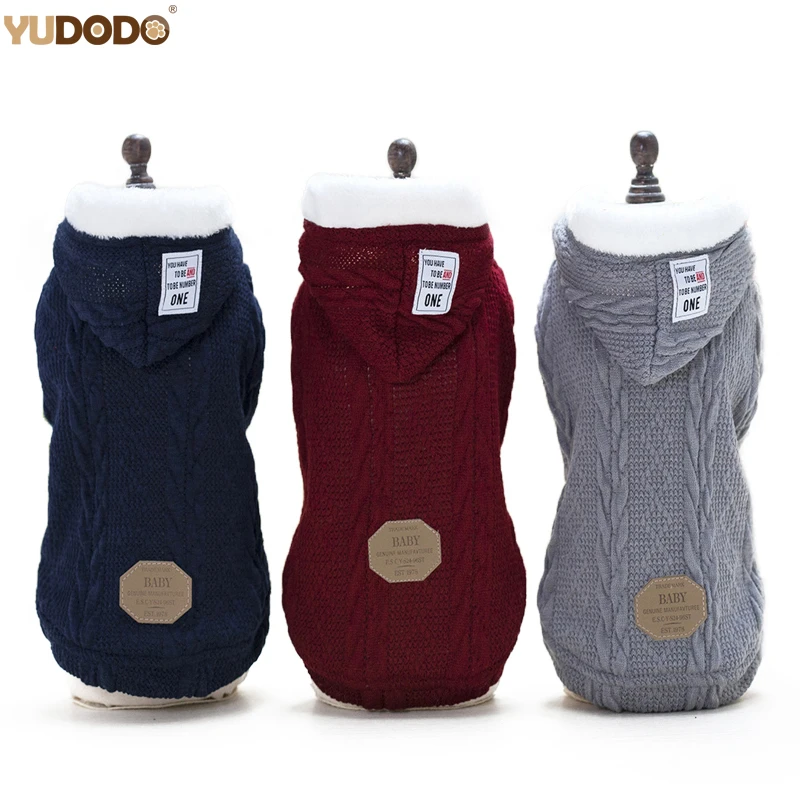 Winter Warm Dog Coat Jacket Knitting Sport Style Pet Cat Puppy Sweater Hooded Dog Clothes For Small Dogs