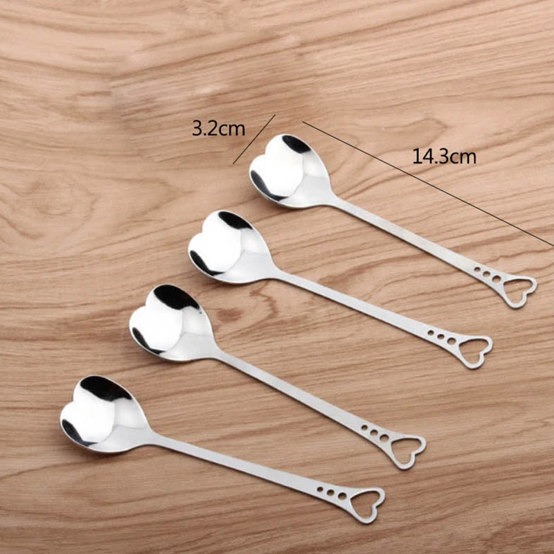 10Pcs Stainless Steel Heart Shape Coffee Spoon Kitchen Accessories Dessert Sugar Stirring Spoons Teaspoon Dinnerware