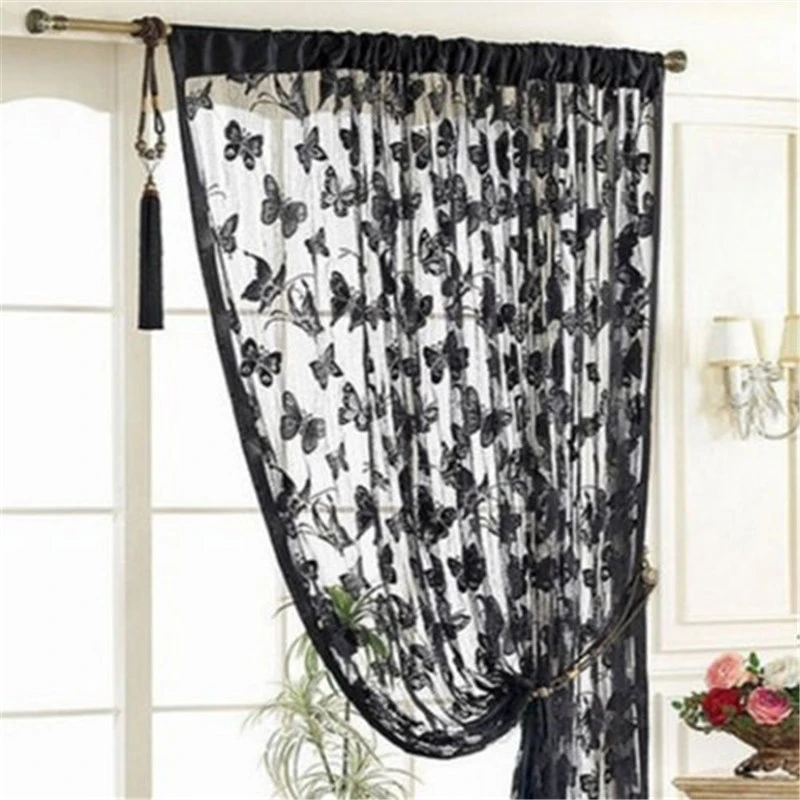 window curtain set living room Window Butterfly Pattern Tassel String Room Chiffon Curtain Divider curtains for living room