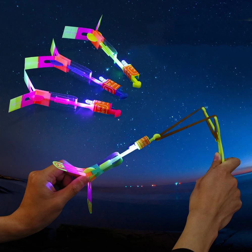 12Pcs Led Lighting Up Luminous Toy Flying slingshot Flying Toys Toys Xmas Decor light Quickly fast catapult