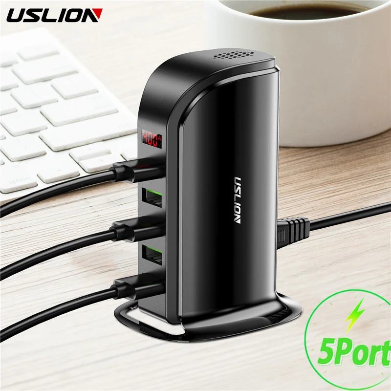 5 Port Multi USB Charger HUB LED Display USB Charging Station Dock Universal Mobile Phone Desktop Wall Home Chargers EU UK Plug