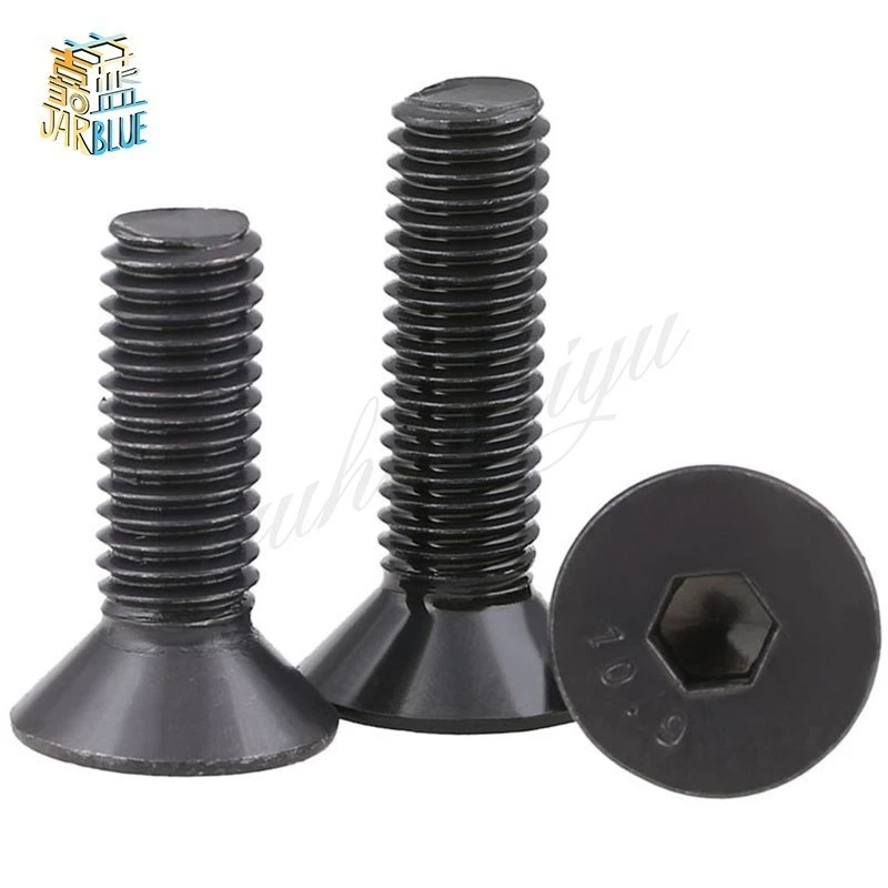 1-10pcs M6 M8 M10 M12 Flat Head Countersunk Head Black Grade 10.9 Carbon Steel Hex Head Cap Machine Screw