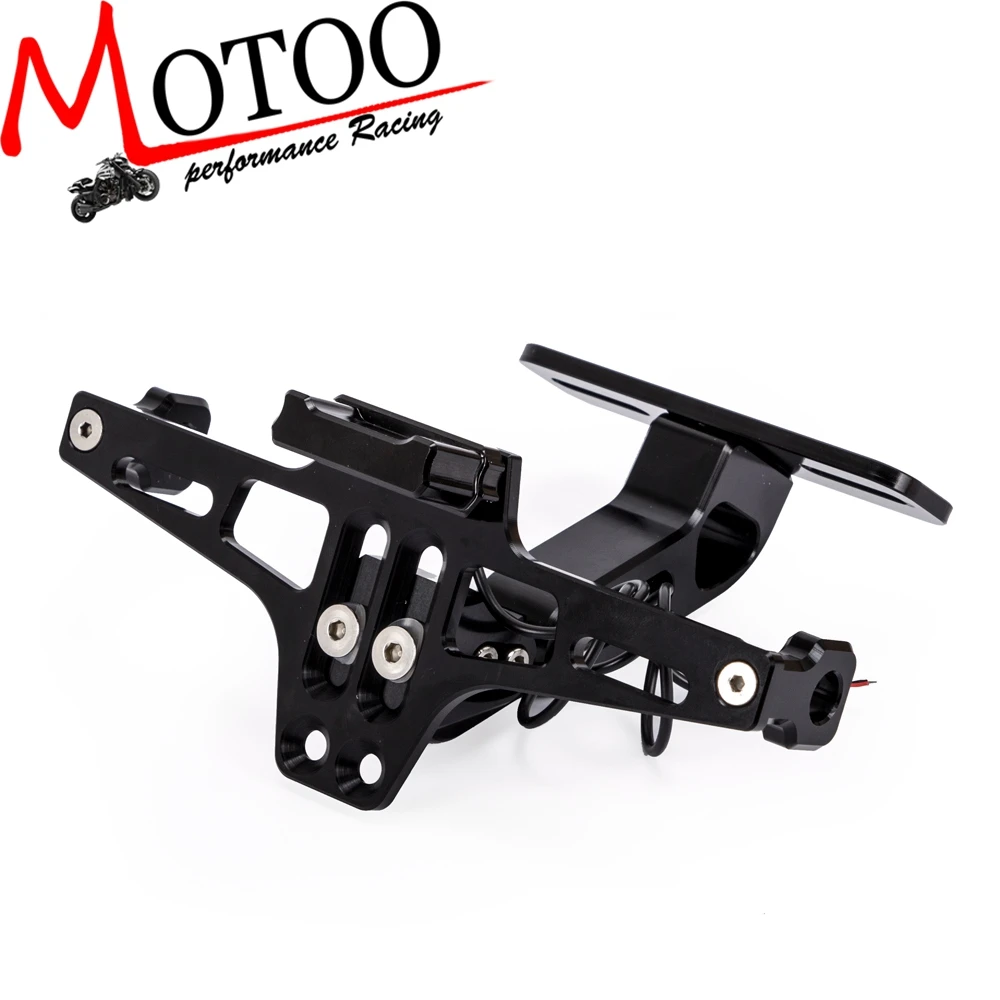 Motoo - Universal CNC Aluminum Motorcycle Rear License Plate Mount Holder with White LED Light
