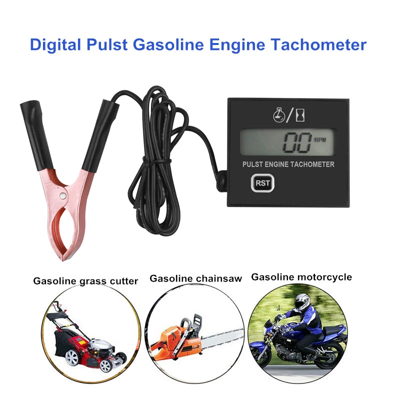 Gasoline Digital Engine Tachometer Induction Pulst Tach meter Motor Gauge Waterproof with Battery for Chain Saw Mower 2/4 Stroke