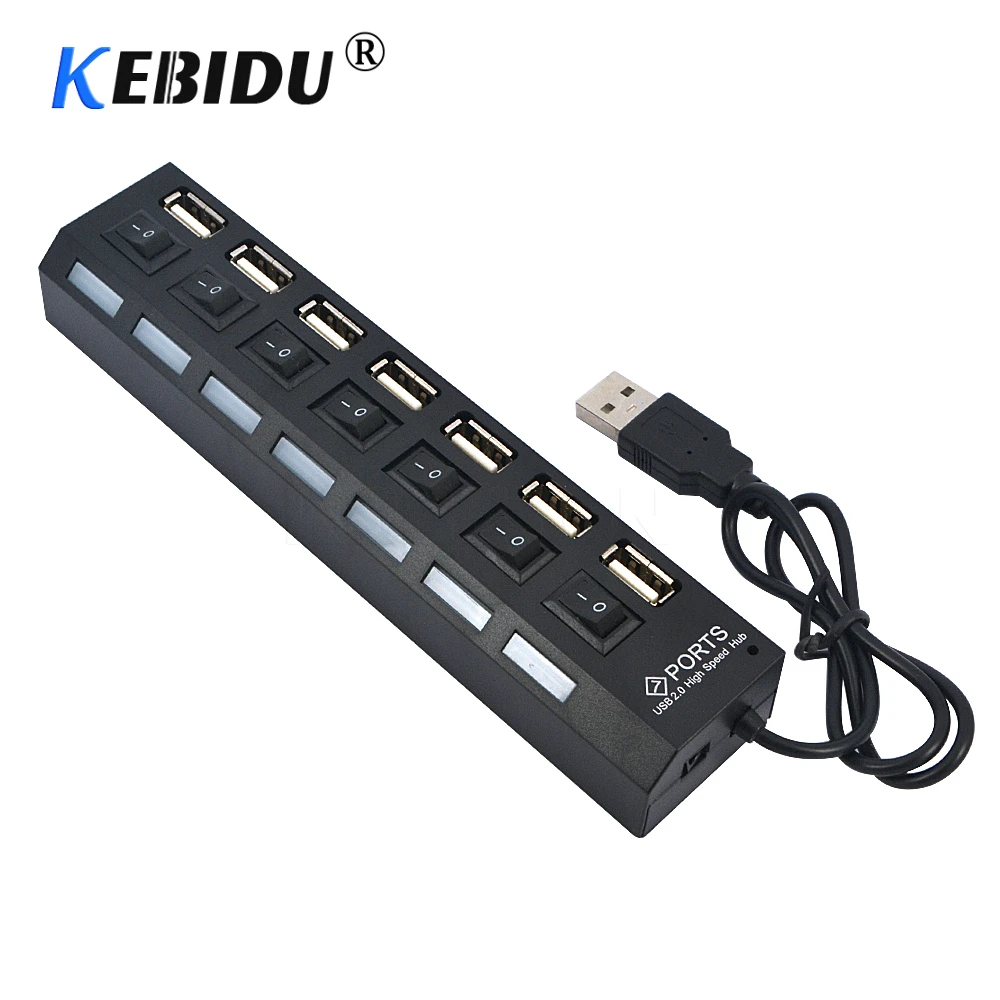 Kebidu 4/7 Port USB HUB Multi USB 2.0 Splitter 480 Mbps High Speed Converter Adapter with on/off Switch For MacBook PC Notebook