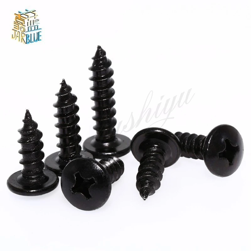 50pcs/25pcs M3 M4 M5*l Steel With Black Phillips Truss Head (cross Recessed Mushroom Head) Self Tapping Screws