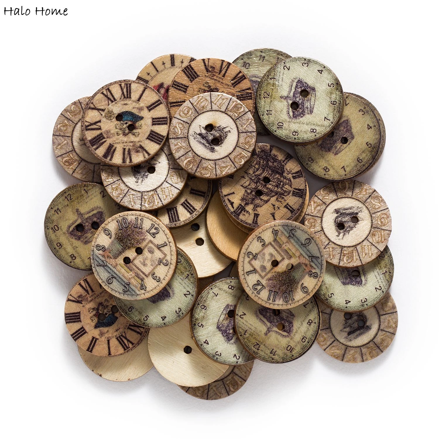 50pcs Clock theme Wood Buttons for Handwork Sewing Scrapbook Clothing Crafts Accessories Gift Card Handmade Decoration 20/25mm