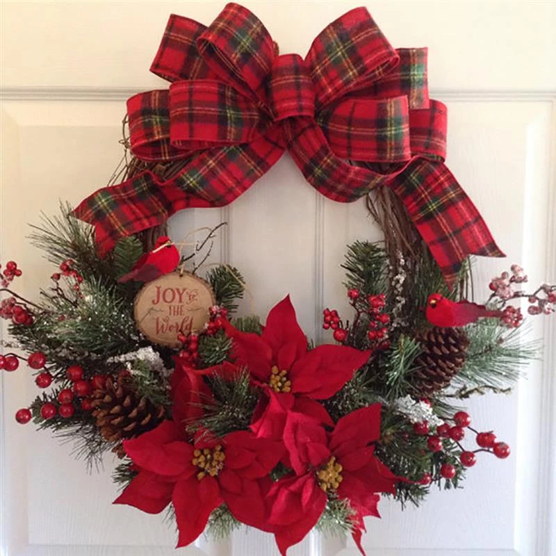 Hot Sale Christmas Wreath Artificial Plant Rattan Circle Wall Decoration Simulation Fake Flower Door Hanging Wreath For Home