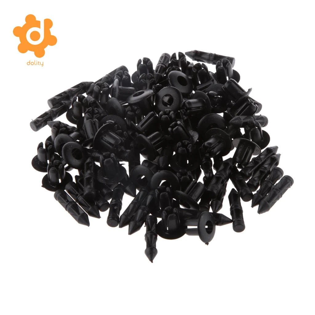 50pcs 6mm Hole Black Nylon Push In Type Rivets Fastener Pin Clips for Honda for Suzuki Car ATV Motorcycle Retainer Bumper Clip