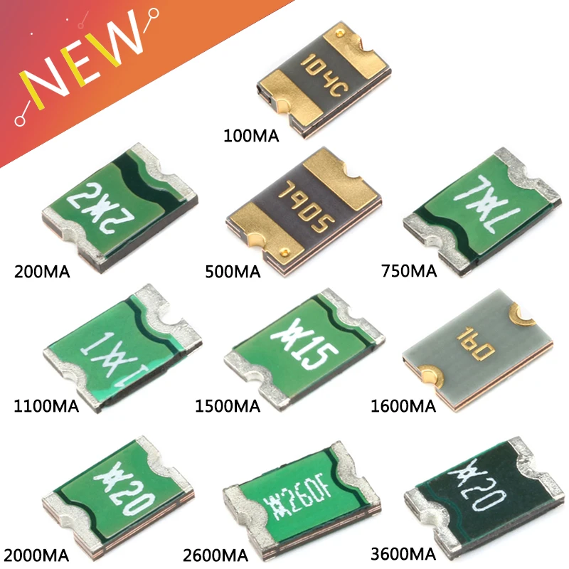 20pcs/lot 1812 0.05A  0.1A/0.2A/0.5A/0.75A/1.1A/1.5A/1.6A/2A/2.6A/3A/3.5A SMD Resettable Fuse PPTC PolySwitch Self-Recovery Fuse