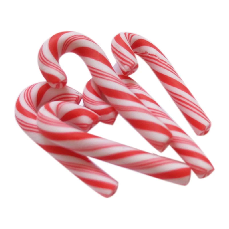 CNIM Hot 50Pcs Red And White Handmade Christmas Candy Cane Kawaii Miniature Food Dollhouse Home Decor Clay Candy Cane