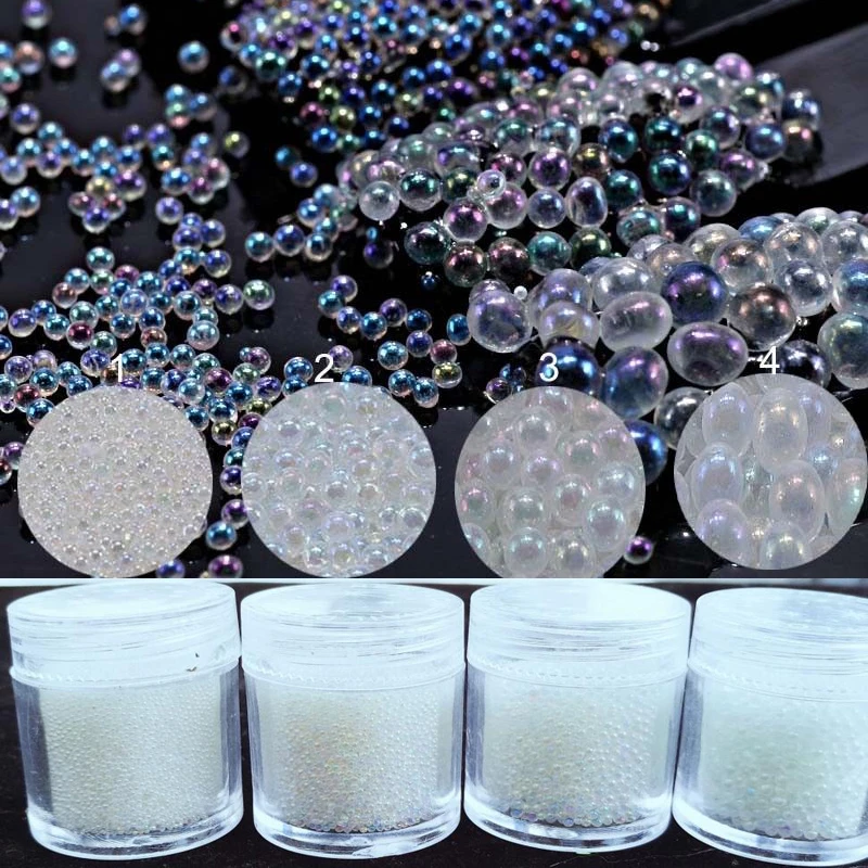 10 g/box -No Hole Micro Nail Art Beads - iridescent clear- AB color 0.6/1/1.5/2mm CAVIAR BEADS Crystal 3D Micro Ball Microbeads