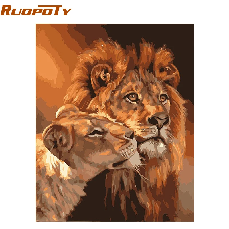 RUOPOTY Frame The Lion Animals DIY Painting By Numbers Acrylic Wall Art Picture Hand Painted Oil Painting Unique Gift 40x50cm