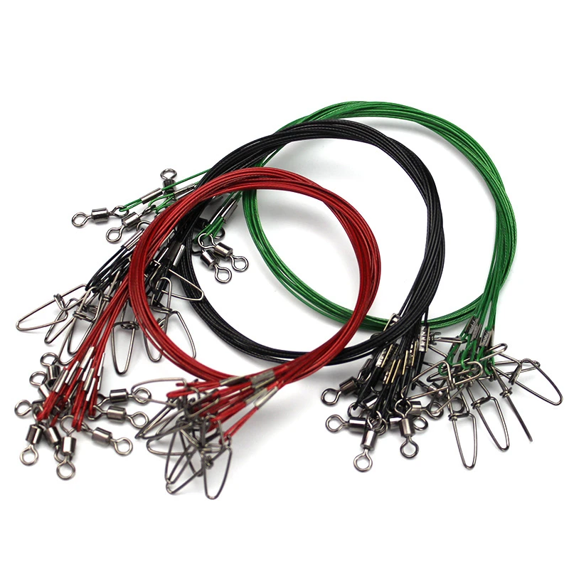 10pcs/lot 50cm Fishing Line Steel Wire Leader With Swivel Fishing Accessory Red/Black/Green Olta Lead Core Leash