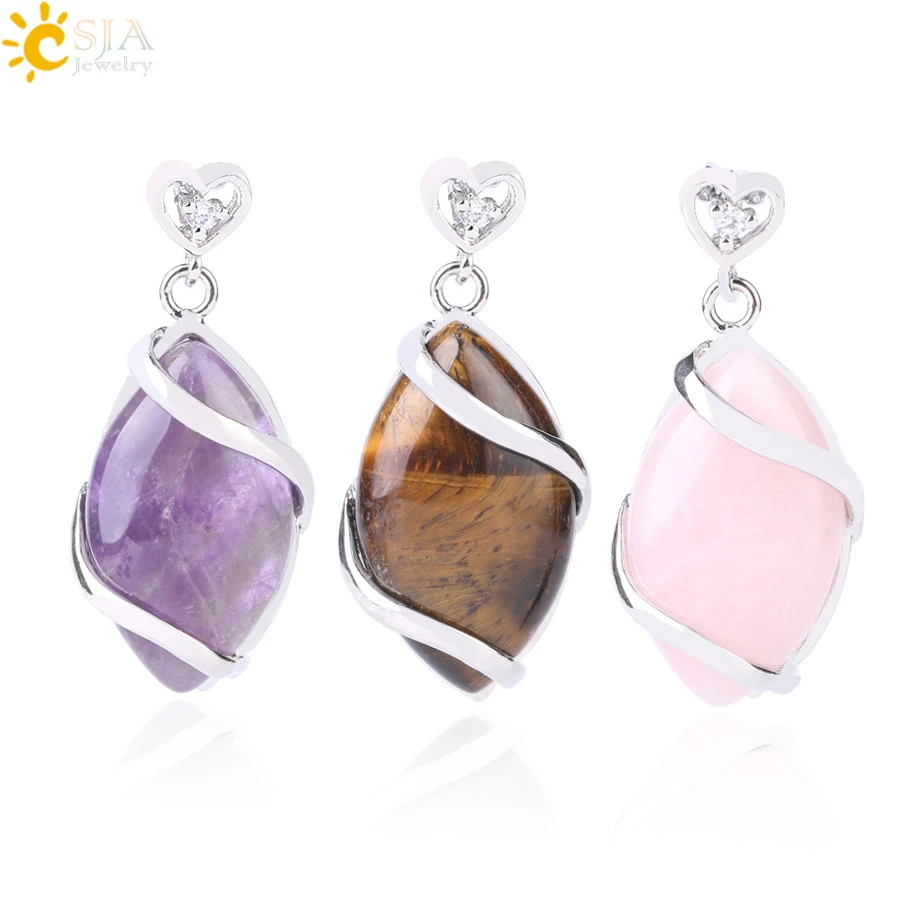 CSJA Classic Horse Eye Shaped Pendant Natural Stones Pendulum Silver-color Pendants for Necklaces Women Men Fashion Jewelry F562