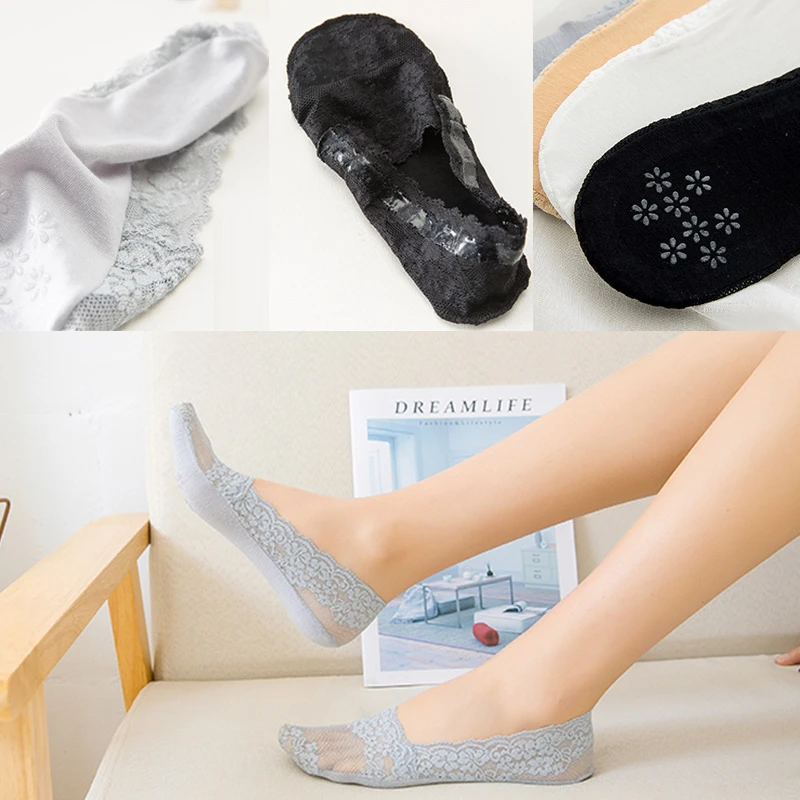 New Transparent Short Lace Socks Women Summer Hollow Out Boat Socks Slippers Female Soft Low Invisible Socks Ped
