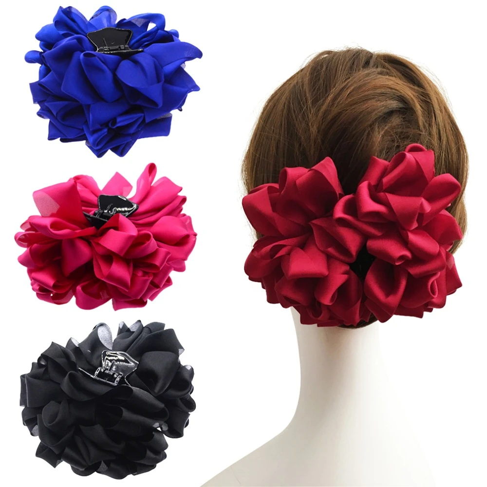 New Large Silk Flower Bow Hair Claw Jaw Clips For Women Hair clamps Girls' Wedding Barrettes Hair Accessories PC081