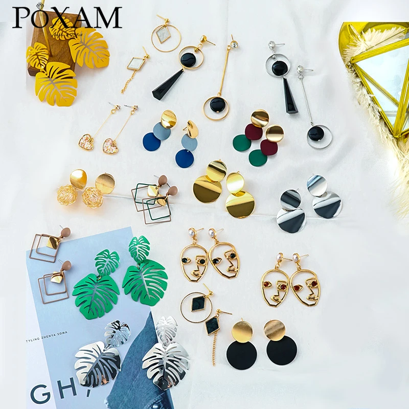 New Fashion Women Dangle Drop Korean Earrings For Women Geometric Round Heart Gold Earring Brincos Jewelry 2019 Double Eleven