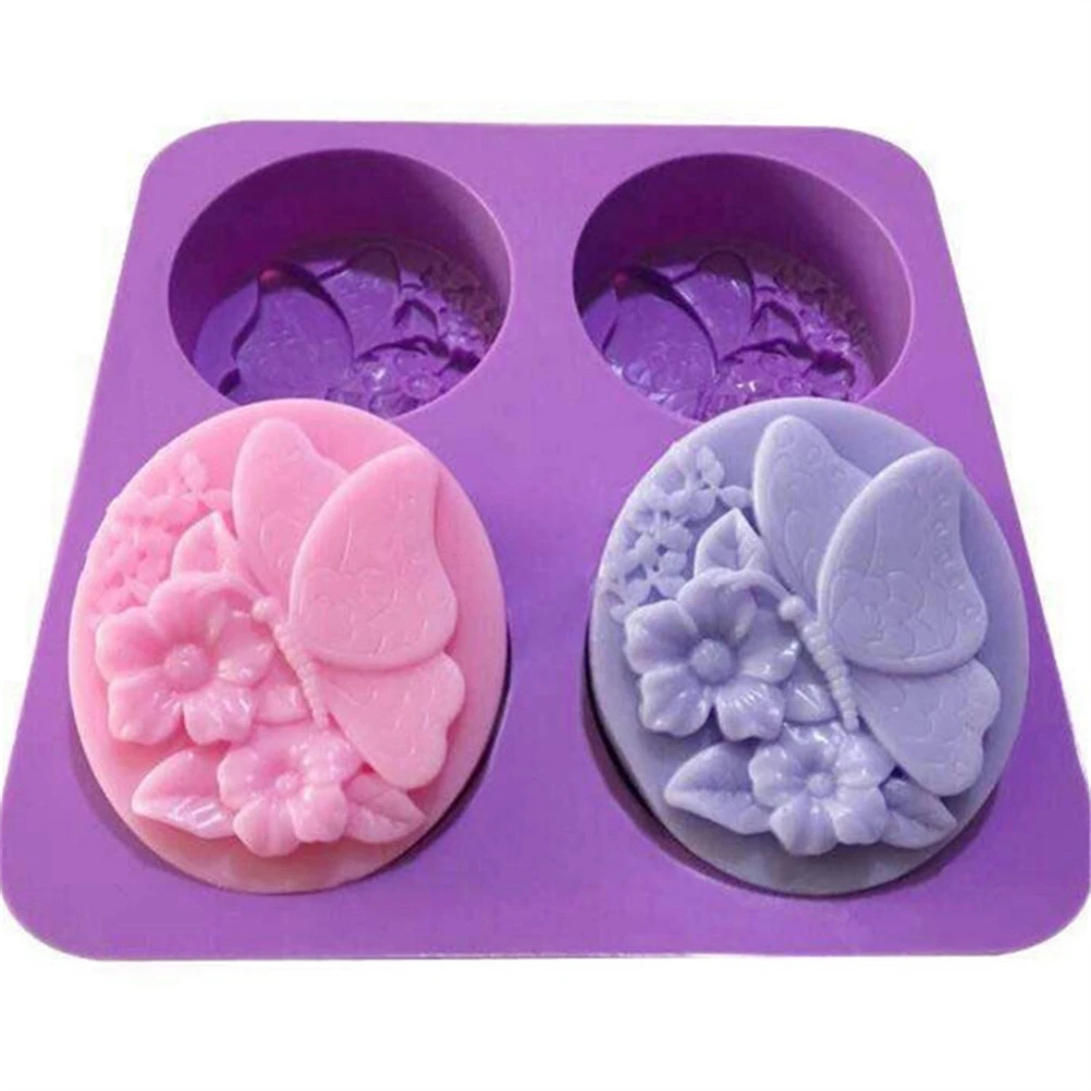Love Four Soap Mold Butterfly Cute Flower DIY Handmade Soap Silicone Mold