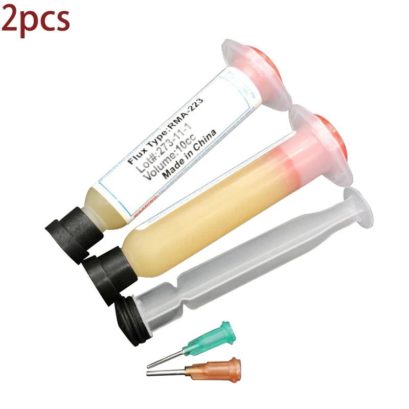 2pcs/lot Needle Shaped 10cc RMA-223 PCB PGA BGA SMD  With Flexible Tip Syringe Solder Paste Flux Grease Repair Solde