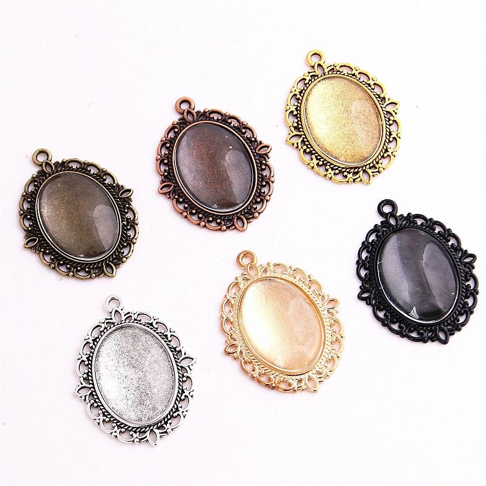 SWEET BELL 12set Fit 18*25mm Seven color oval Cabochons Bases Jewelry Settings Pendant Bezel Trays+Clear Glass Cabochons 6C1046