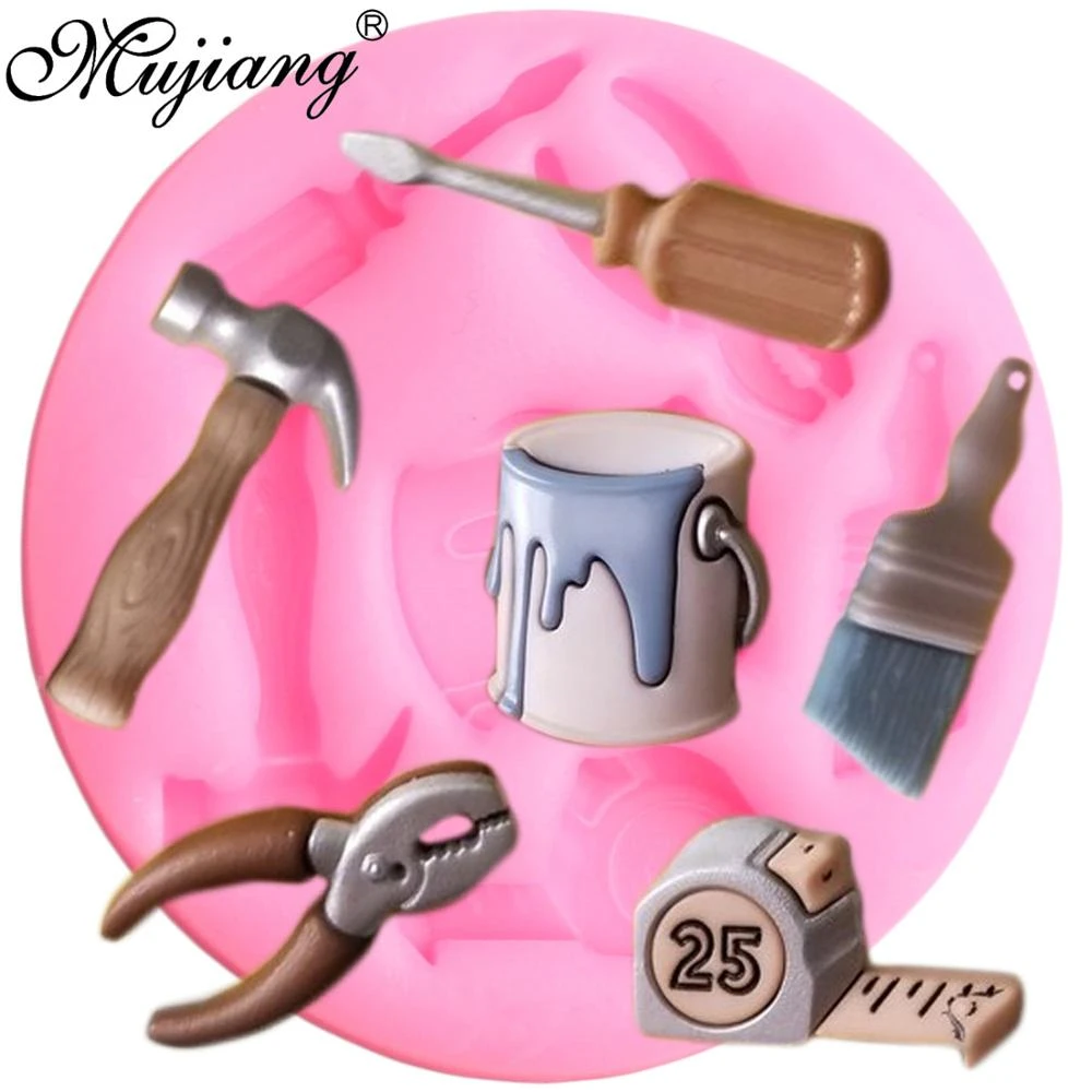 Hammer Brush Measuring Tape Silicone Molds Paint Bucket Screwdriver Cupcake Topper Fondant Candy Chocolate Mould Cake Decorating