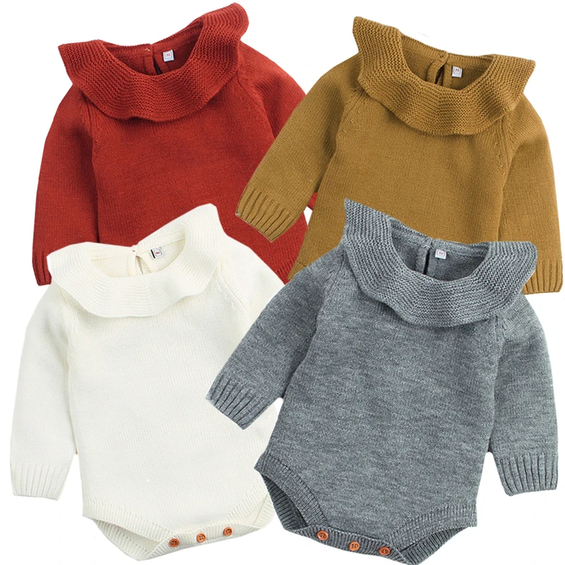 Baby Boy Girl Autumn Winter Clothes Long Sleeve Solid Color Knitted Warm Romper Jumpsuit Playsuit Newborn Clothes