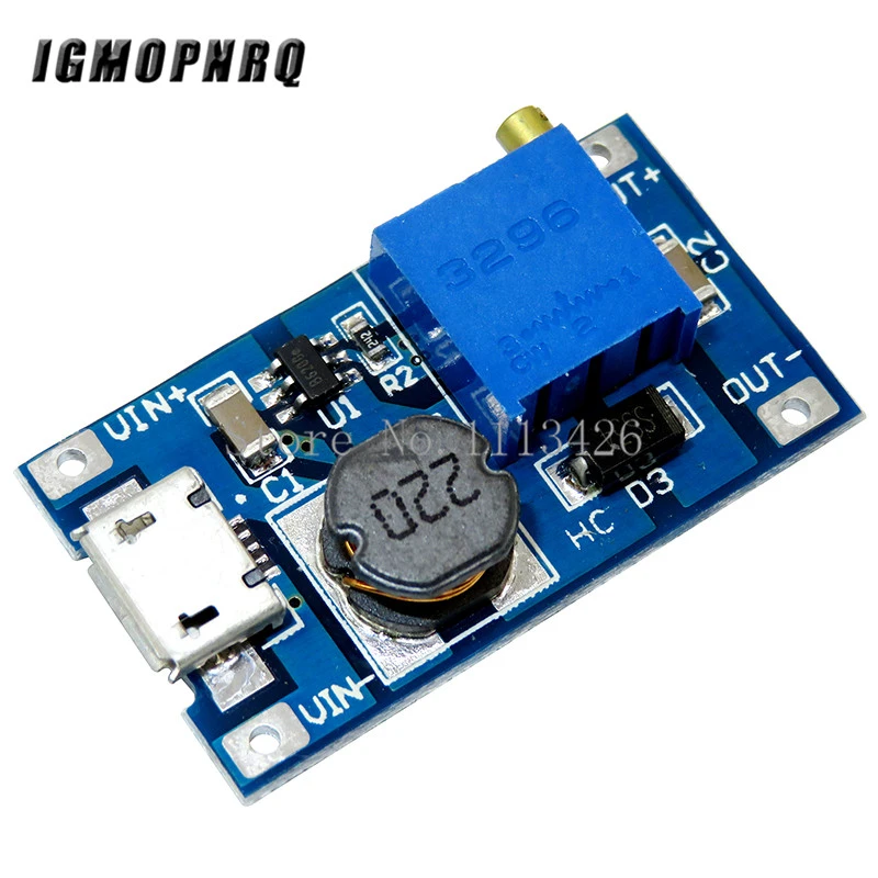 5pcs/lot MT3608 DC-DC Adjustable Boost Module 2A Boost Step Up Module with MICRO USB 2V - 24V to 5V 9V 12V 28V LM2577