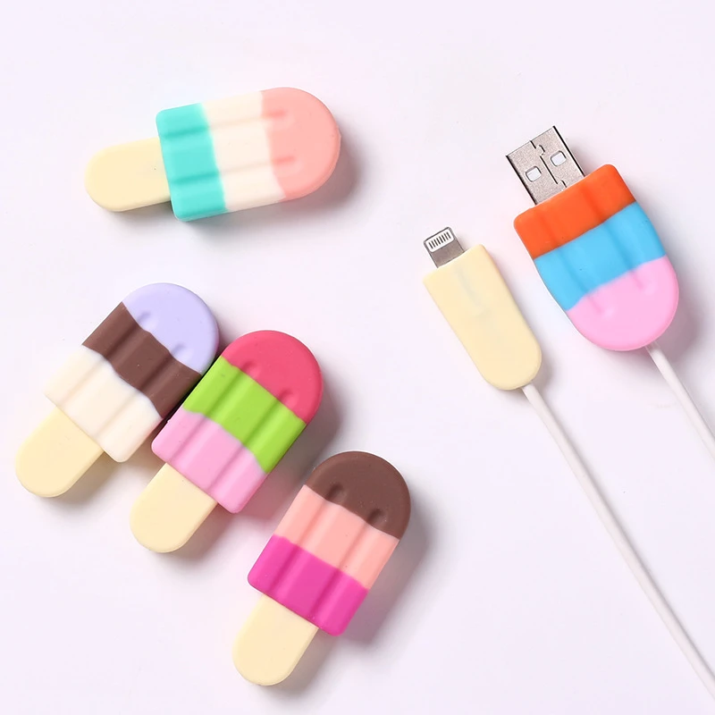 1pcs Silicone Cute ice cream cable organizer for iphone cable protector de cabo USB chager wire holder for Android TYPE-C Cable