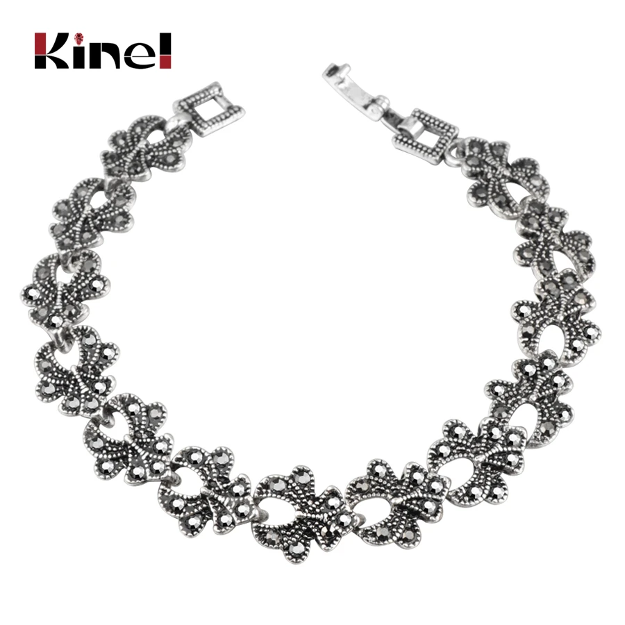 Kinel Indian Woman Bohemian Ethnic Jewelry Silver Color Bracelets Gray Crystal Stones Jewelry Wholesale 2018 New