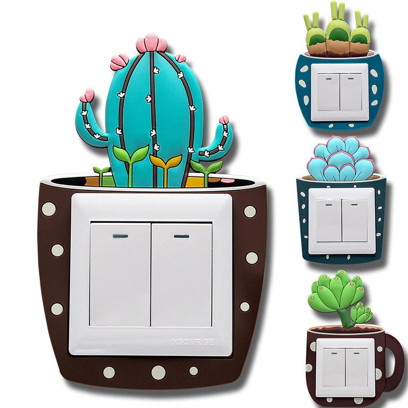 Luminous Cactus Switch Sticker Creative Switch Cover Socket Wall Sticker Switch Decorative Luminous Sticker