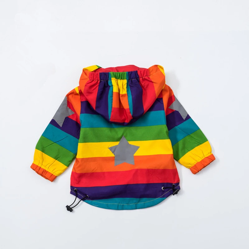 Baby Girl Jacket Boy Hooded Coat Sunscreen Clothes Rainbow Stripe Jacket Baby Boy Long Sleeves Spring And Autumn Kids Clothes 2Y