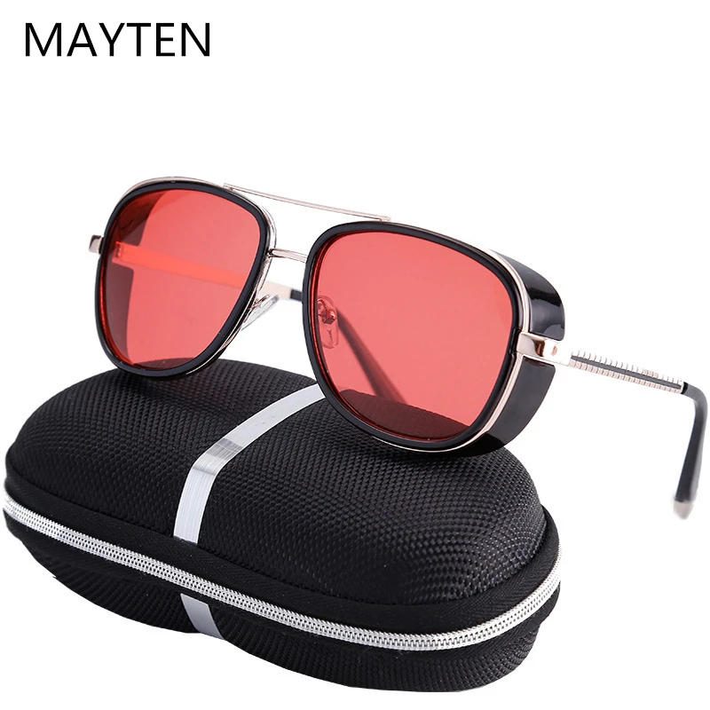 2021 Steampunk Iron Man 3 Sunglasses Men Mirrored Designer Brand Women Glasses Vintage Red lens Sun glasses UV400