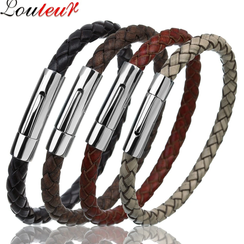 OL Style Multicolor Stainless Steel Button Simple Design Men's Leather Bracelet DIY & Custom Logo Birthday Valentine's Day Gift