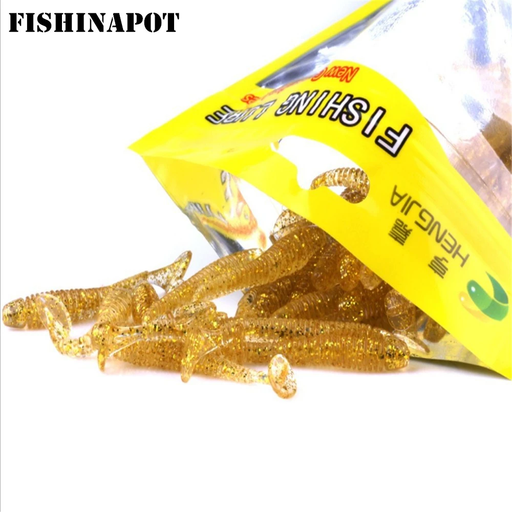 FISHINAPOT 20Pcs/Lot 0.7g/4.5cm Lure Soft Bait Fishing lure Artificial Fishing Baits Silicone Bait Worms Carp Fishing Lure Peche