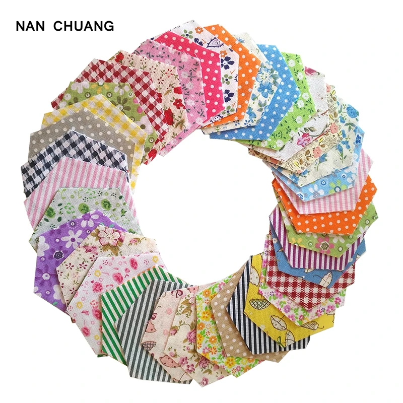 100Pcs/Lot Random Shabby Chic Cotton Fabric With Hexagon Shape/Low Density&Thin Fabric For Quilting&Sewing Material/Mix Designs