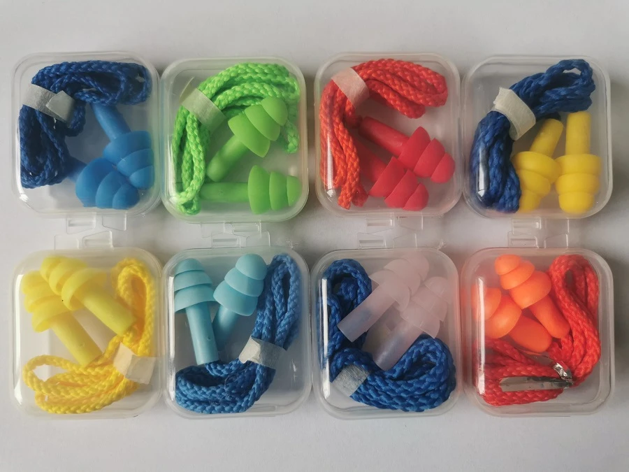 4pieces box-packed comfort earplugs noise reduction silicone Soft Ear Plugs Cotton rope Earplugs Protective for Swimming for sle
