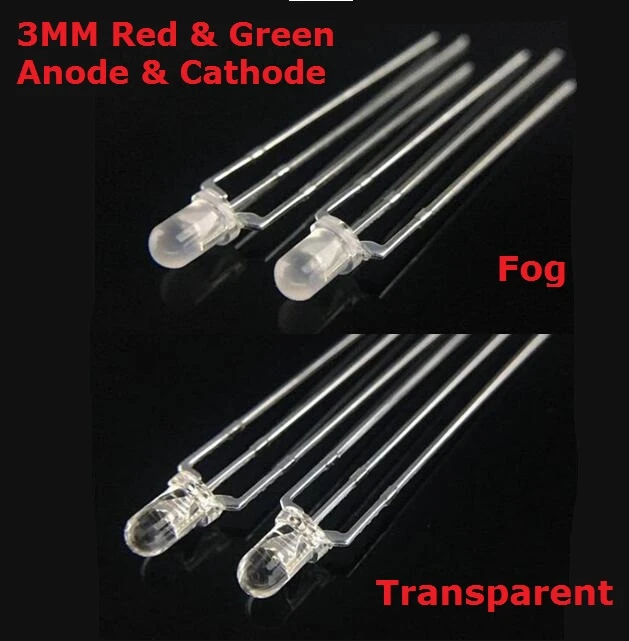 100PCS LED Diodes 3mm Bicolor RED & Green Clear 3 mm Light Emitting Diod Diodos Brightness Bi-color Common Cathode Diode F3 LED