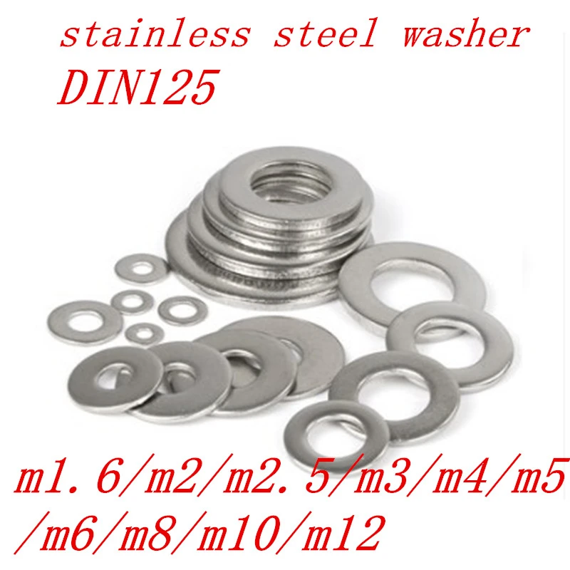 100pcs/50PCS DIN125 M1.6 M2 M2.5 M3 M3.5 M4 M5 M6 M8  304 Stainless Steel Flat Washer Plain Washer Flat gasket