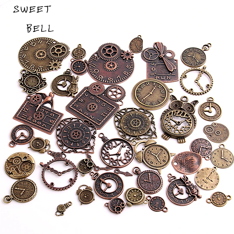 SWEET BELL 20pcs Vintage Metal Zinc Alloy Mixed Clock Pendant Charms Steampunk Clock Charms for Diy Jewelry Making H3012