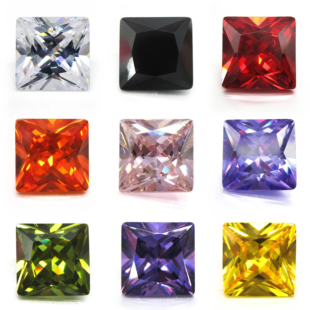 50pcs/Lot 2*2mm~10*10mm 5A White, Olive, Purple, Black, Pink Square Shape Cubic Zirconia Stone Princess Cut Loose CZ Gems