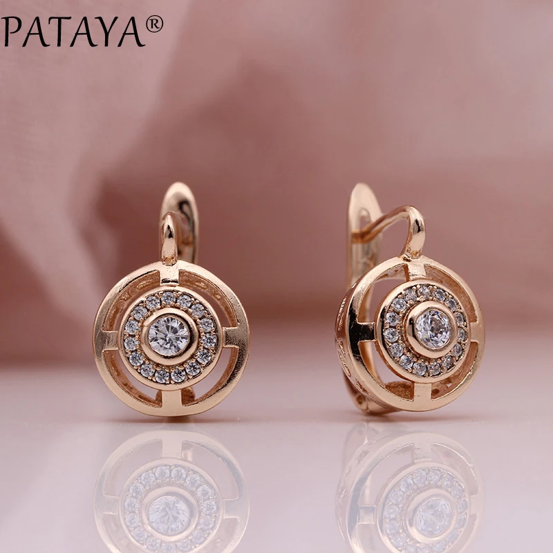 PATAYA New Arrivals Hollow Earring Women Fashion Texture Cute Fine Jewelry 585 Rose Gold Lovely Carved Natural Zircon Earrings