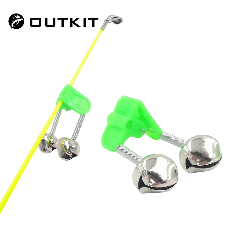 OUTKIT 5pcs/lot Fishing Bite Alarms Fishing Rod Bell Rod Clamp Tip Clip Bells Ring Green ABS Fishing Accessory Outdoor Metal